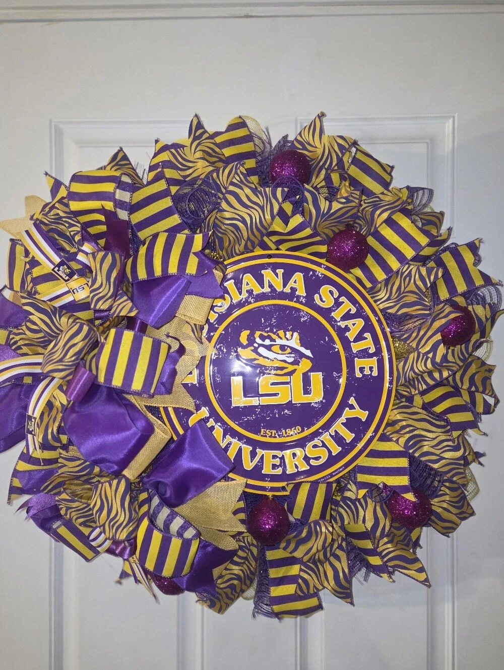 Purple and Gold LSU College Theme Decorative Wreath This Wreath Is 24x24x4 in.